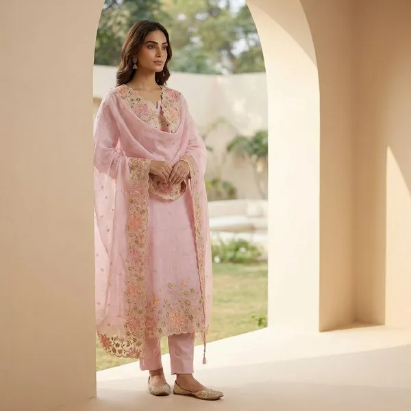 Pink_Banarasi_Unstitch_Suit_Pure_Mercerised_Kota_Check_With_Embroidery_For_Women