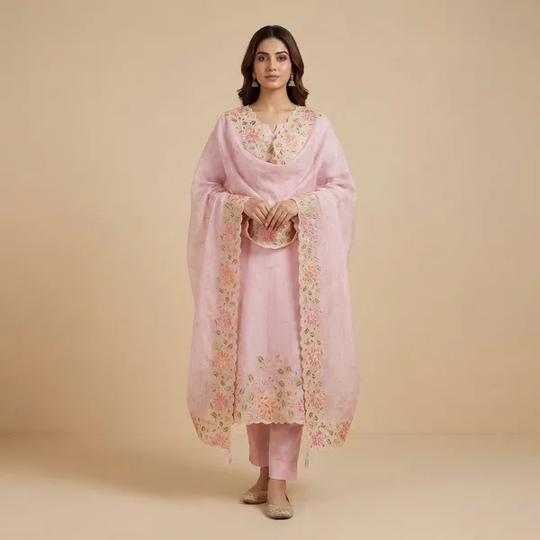 Pink_Banarasi_Unstitch_Suit_Pure_Mercerised_Kota_Check_With_Embroidery_For_Women