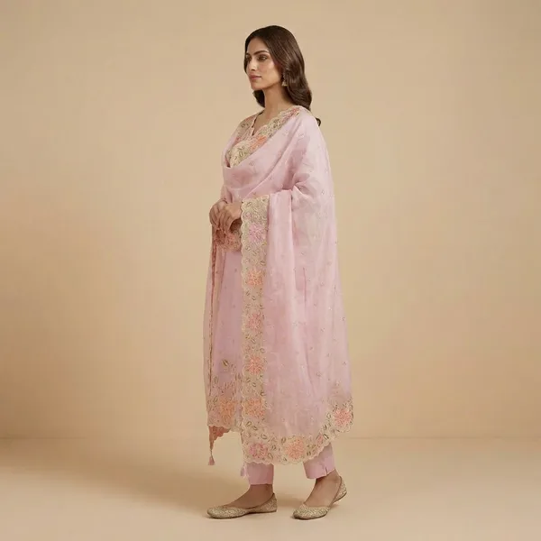 Pink_Banarasi_Unstitch_Suit_Pure_Mercerised_Kota_Check_With_Embroidery_For_Women