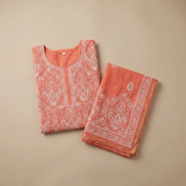 Orange_Organza_Chikan_Embroidry_Unstitch_Suit_For_Women