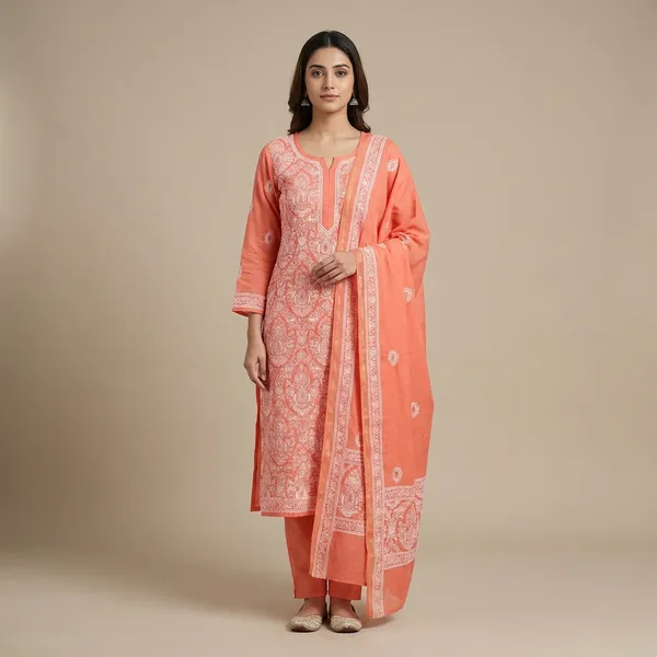Orange_Organza_Chikan_Embroidry_Unstitch_Suit_For_Women