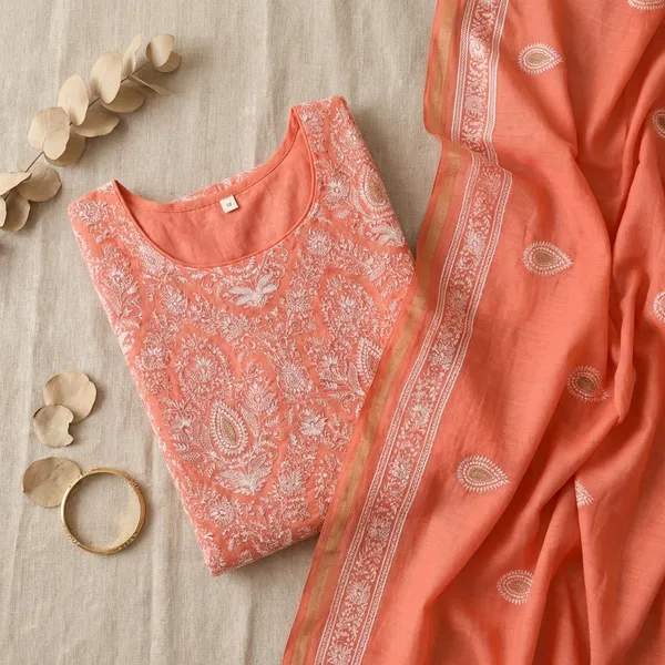 Orange_Organza_Chikan_Embroidry_Unstitch_Suit_For_Women