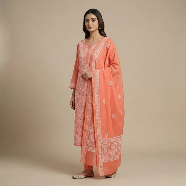 Orange_Organza_Chikan_Embroidry_Unstitch_Suit_For_Women
