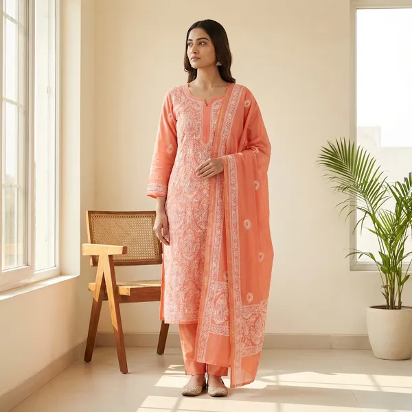 Orange_Organza_Chikan_Embroidry_Unstitch_Suit_For_Women