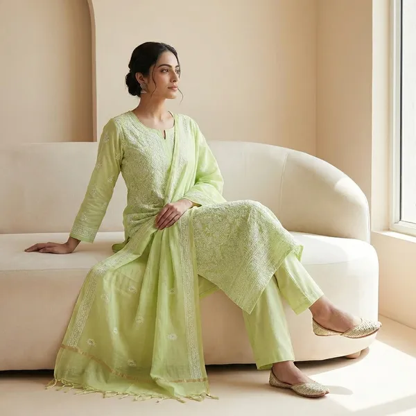 Pista_Organza_Chikan_Embroidry_Unstitch_Suit_For_Women
