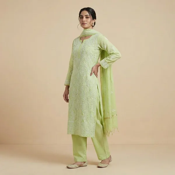 Pista_Organza_Chikan_Embroidry_Unstitch_Suit_For_Women