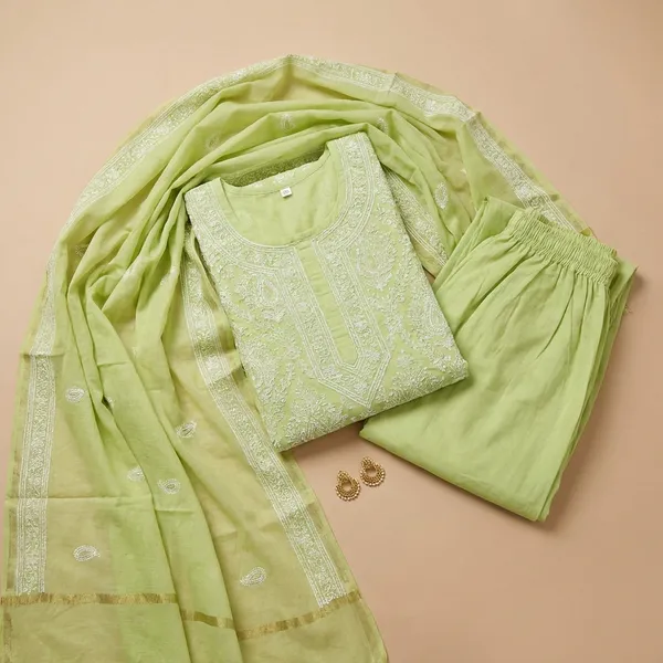 Pista_Organza_Chikan_Embroidry_Unstitch_Suit_For_Women