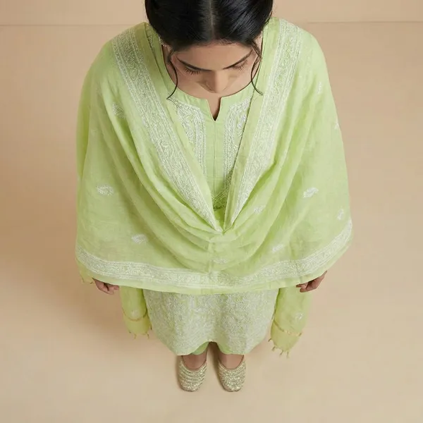 Pista_Organza_Chikan_Embroidry_Unstitch_Suit_For_Women