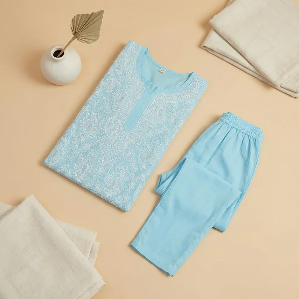 Sky_Blue_Organza_Chikan_Embroidry_Unstitch_Suit_For_Women