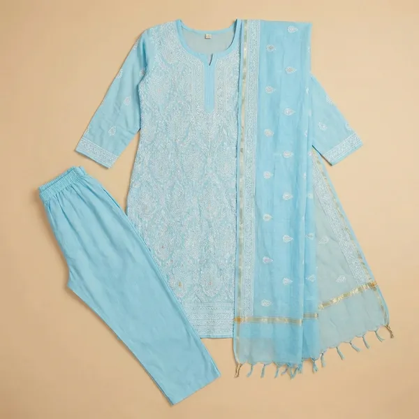 Sky_Blue_Organza_Chikan_Embroidry_Unstitch_Suit_For_Women