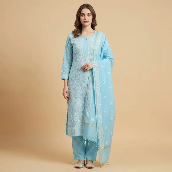 Sky_Blue_Organza_Chikan_Embroidry_Unstitch_Suit_For_Women