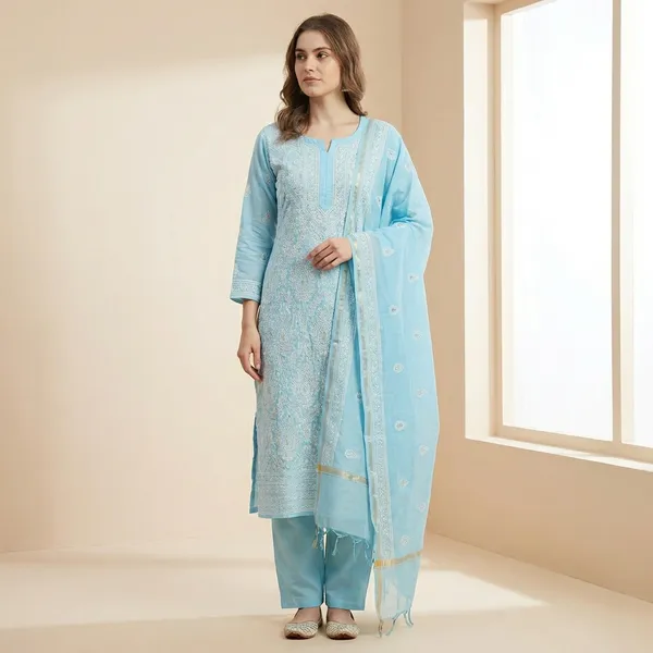 Sky_Blue_Organza_Chikan_Embroidry_Unstitch_Suit_For_Women