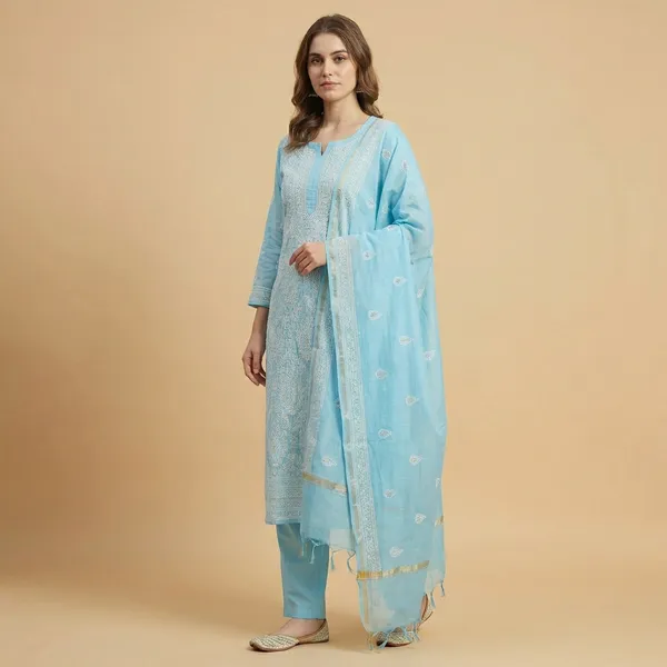 Sky_Blue_Organza_Chikan_Embroidry_Unstitch_Suit_For_Women