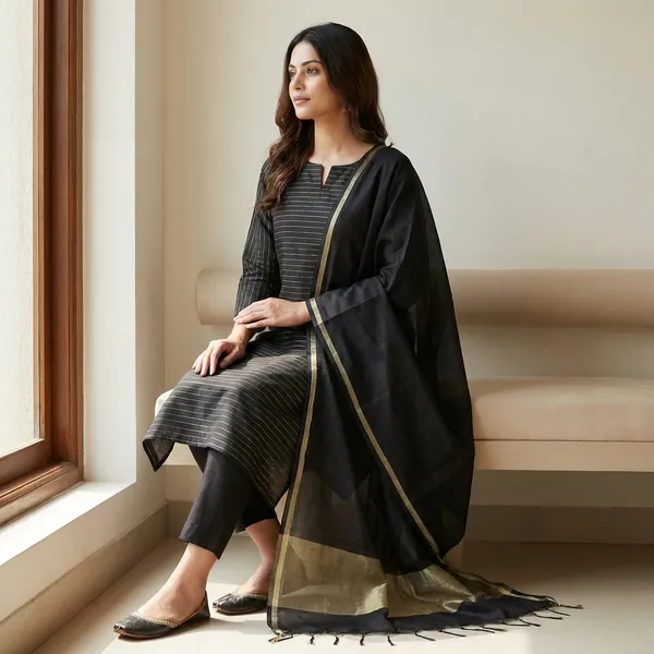 Black_Banarsi_Unstitch_Suit_Zari_Strip_Unstitch_Suit_For_Women