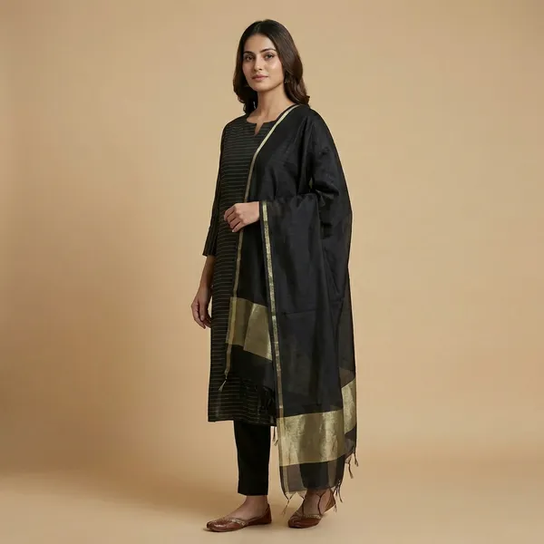 Black_Banarsi_Unstitch_Suit_Zari_Strip_Unstitch_Suit_For_Women