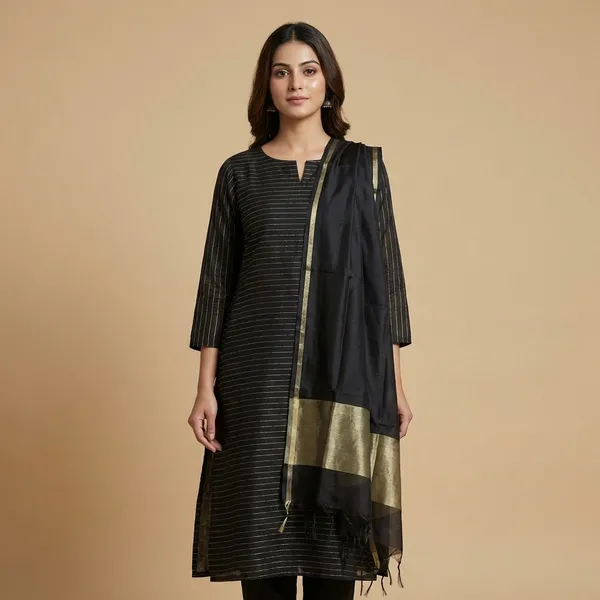 Black_Banarsi_Unstitch_Suit_Zari_Strip_Unstitch_Suit_For_Women