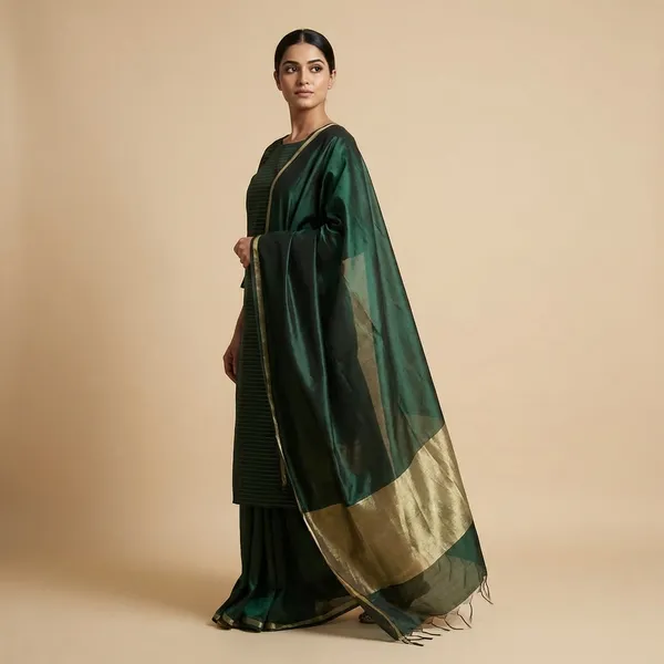 Bottle_Green_Banarsi_Unstitch_Suit_Zari_Strip_Unstitch_Suit_For_Women