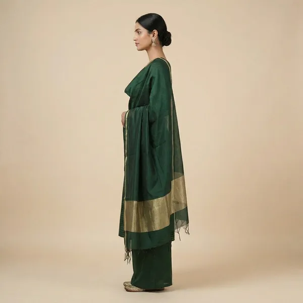 Bottle_Green_Banarsi_Unstitch_Suit_Zari_Strip_Unstitch_Suit_For_Women