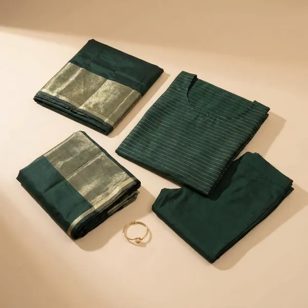 Bottle_Green_Banarsi_Unstitch_Suit_Zari_Strip_Unstitch_Suit_For_Women