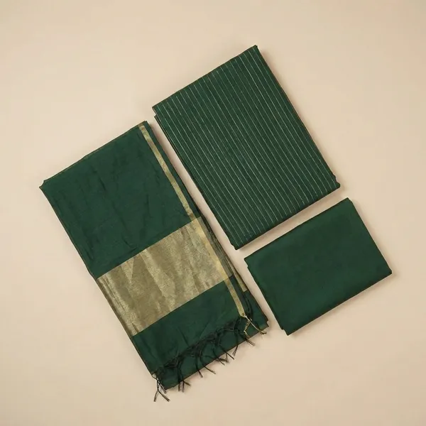 Bottle_Green_Banarsi_Unstitch_Suit_Zari_Strip_Unstitch_Suit_For_Women