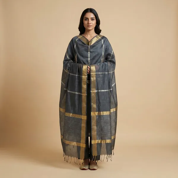 Grey_Banarsi_Unstitch_Suit_Zari_Strip_Unstitch_Suit_For_Women