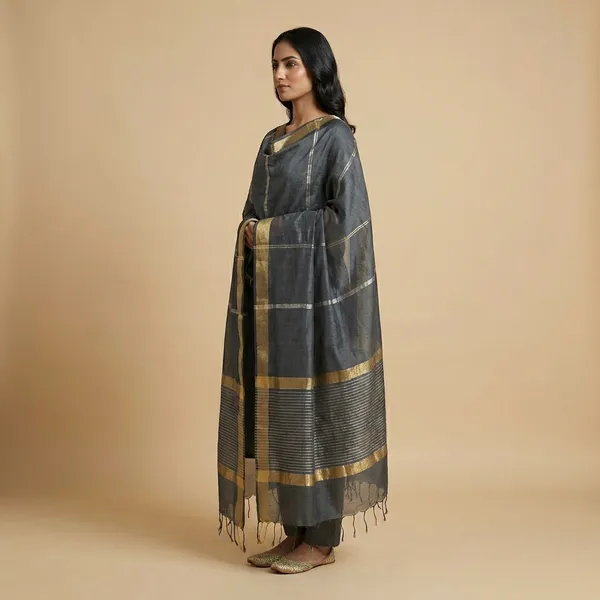 Grey_Banarsi_Unstitch_Suit_Zari_Strip_Unstitch_Suit_For_Women