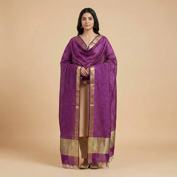 Magenta_Purple_Banarsi_Unstitch_Suit_Zari_Strip_Unstitch_Suit_For_Women