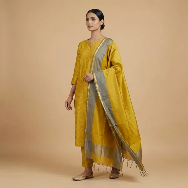 Musturd_Banarsi_Unstitch_Suit_Zari_Strip_Unstitch_Suit_For_Women