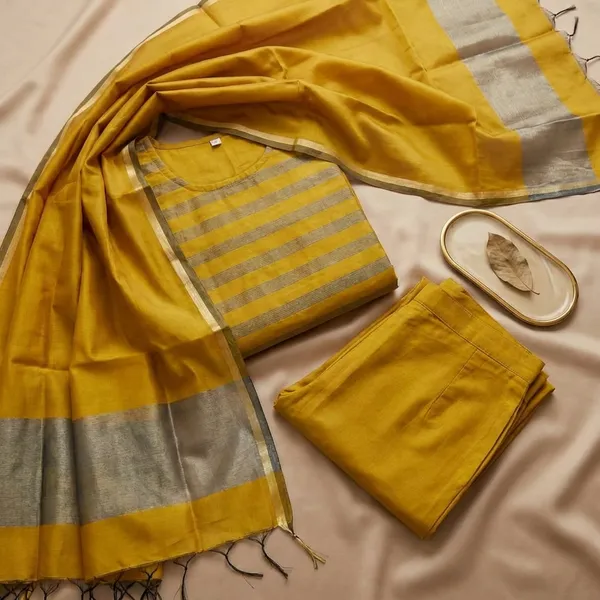 Musturd_Banarsi_Unstitch_Suit_Zari_Strip_Unstitch_Suit_For_Women