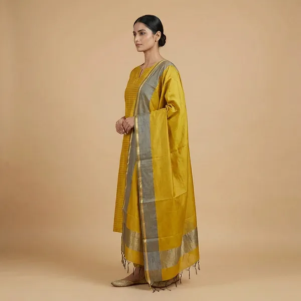 Musturd_Banarsi_Unstitch_Suit_Zari_Strip_Unstitch_Suit_For_Women