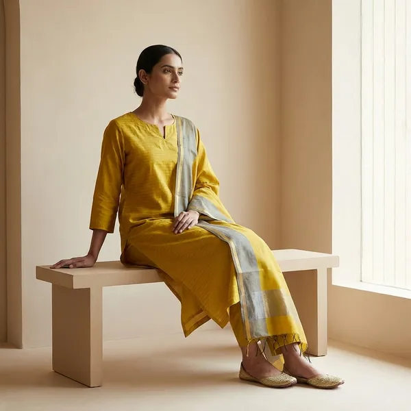 Musturd_Banarsi_Unstitch_Suit_Zari_Strip_Unstitch_Suit_For_Women