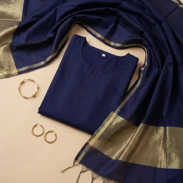 Navy_Blue_Banarsi_Unstitch_Suit_Zari_Strip_Unstitch_Suit_For_Women