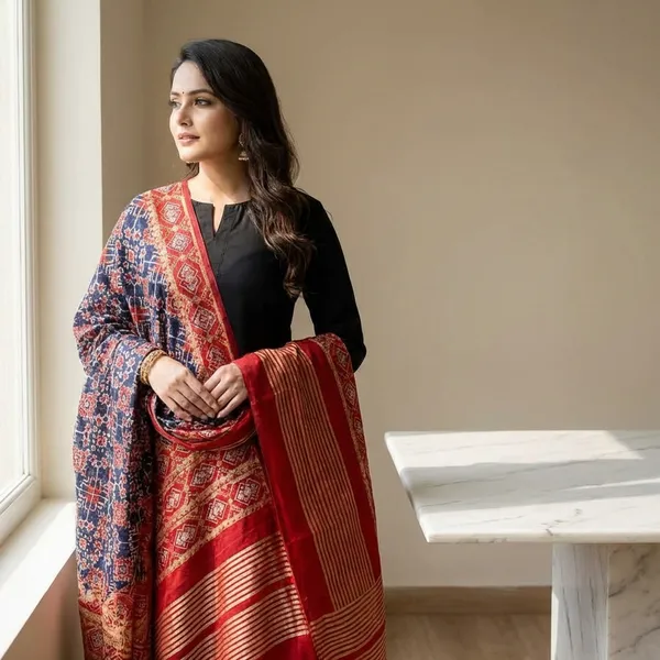 Magenta_Black_Banarasi_Silk_Unstitch_Suit_For_Women