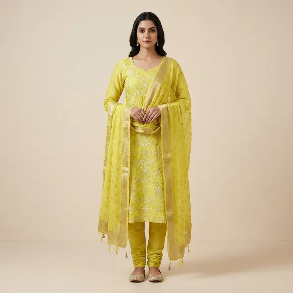 Yellow_Baranasi_Viscose_Bandhni_Unstitch_Suit_For_Women