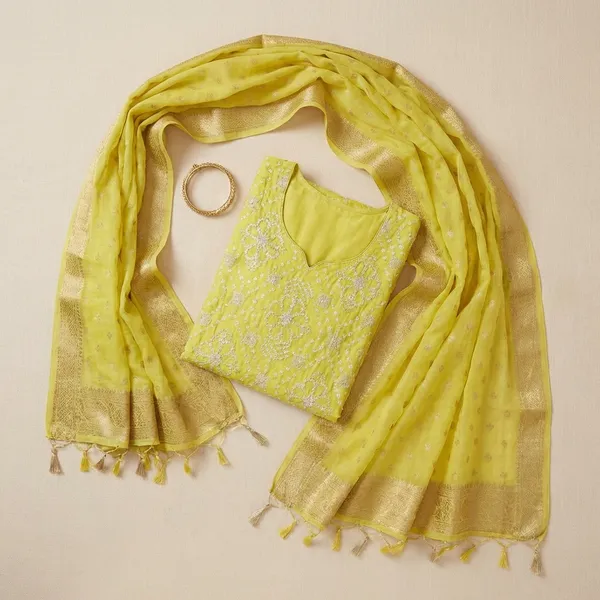 Yellow_Baranasi_Viscose_Bandhni_Unstitch_Suit_For_Women