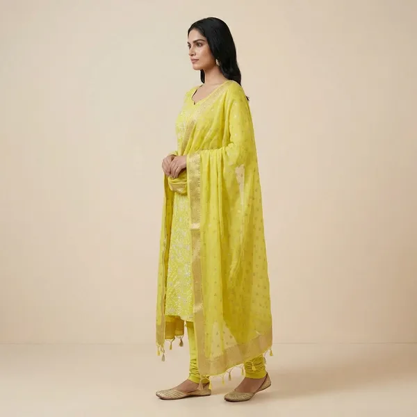 Yellow_Baranasi_Viscose_Bandhni_Unstitch_Suit_For_Women