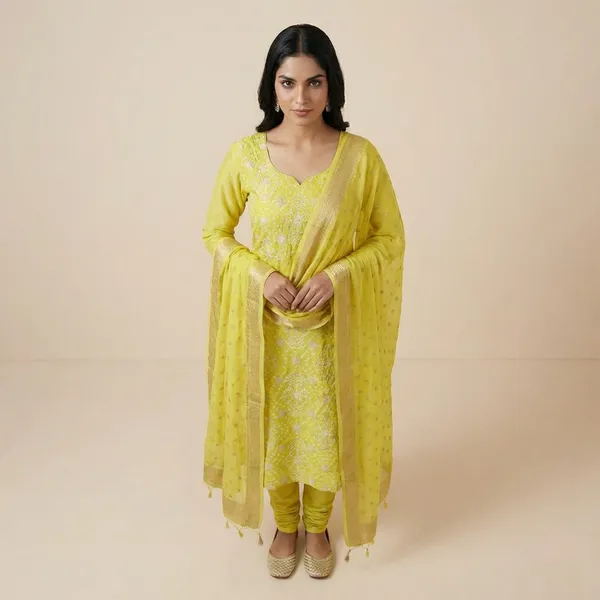 Yellow_Baranasi_Viscose_Bandhni_Unstitch_Suit_For_Women