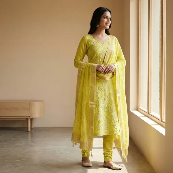 Yellow_Baranasi_Viscose_Bandhni_Unstitch_Suit_For_Women