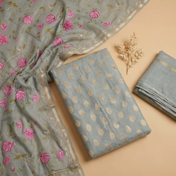 Grey_Banarasi_Pure_Cotton_Unstitch_Suit_For_Women