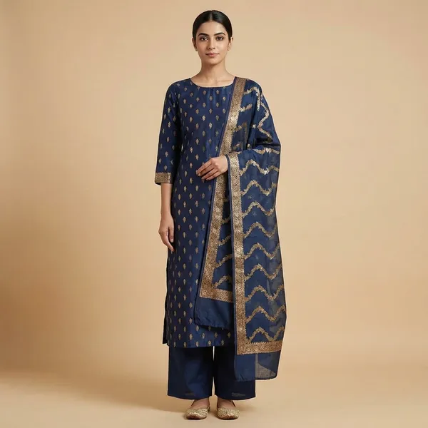 Navy_Blue_Banarasi_Katan_Unstitch_Suit_For_Women