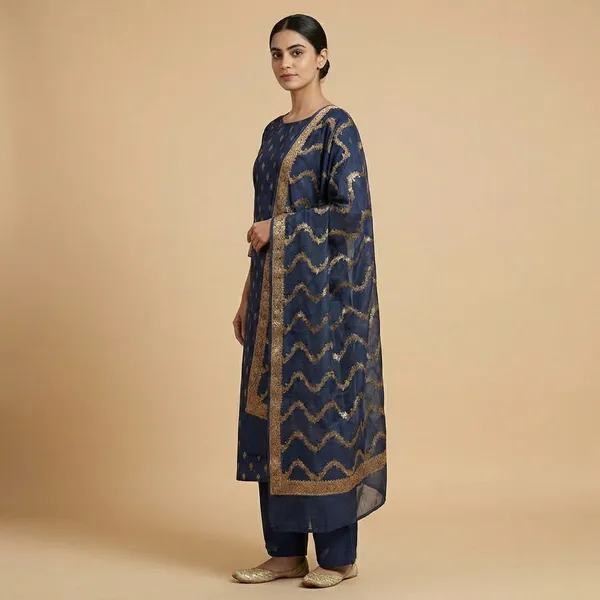 Navy_Blue_Banarasi_Katan_Unstitch_Suit_For_Women