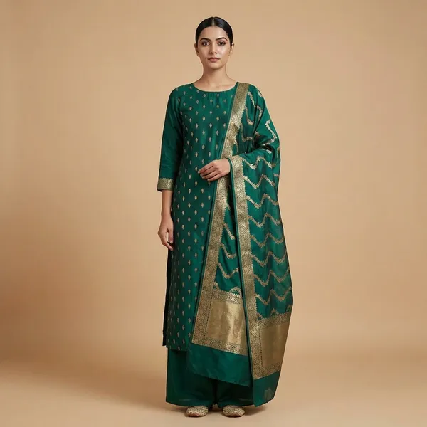 Dark_Green_Banarasi_Katan_Unstitch_Suit_For_Women