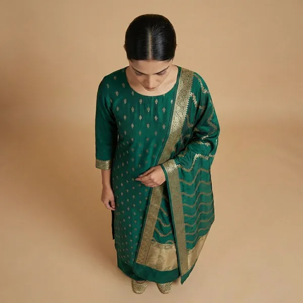 Dark_Green_Banarasi_Katan_Unstitch_Suit_For_Women