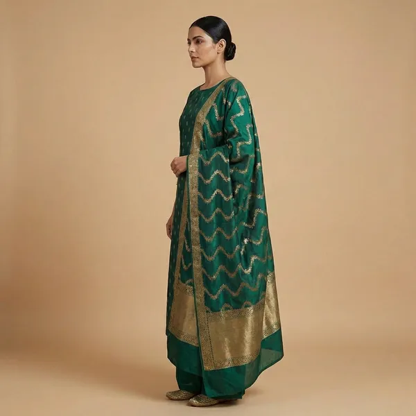 Dark_Green_Banarasi_Katan_Unstitch_Suit_For_Women