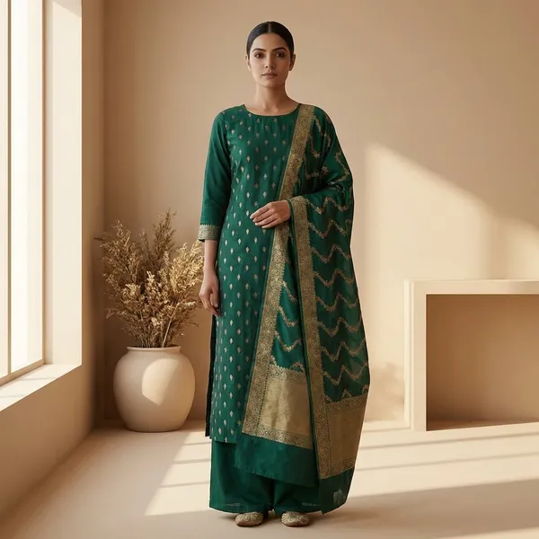 Dark_Green_Banarasi_Katan_Unstitch_Suit_For_Women