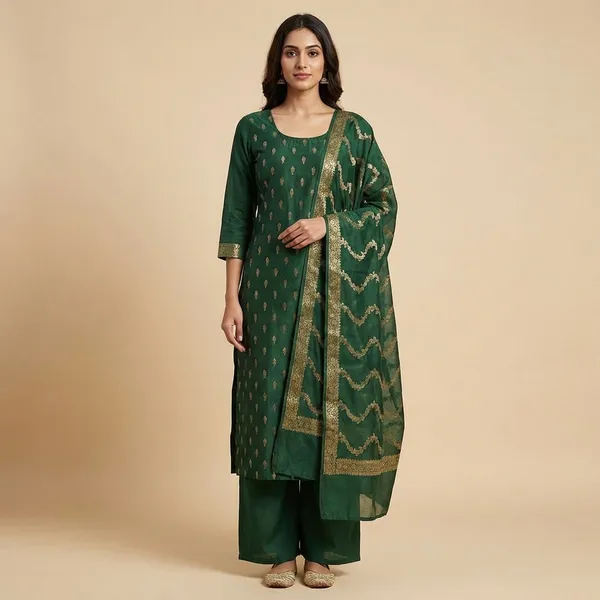 Bottle_Green_Banarasi_Katan_Unstitch_Suit_For_Women