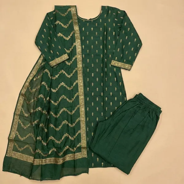 Bottle_Green_Banarasi_Katan_Unstitch_Suit_For_Women