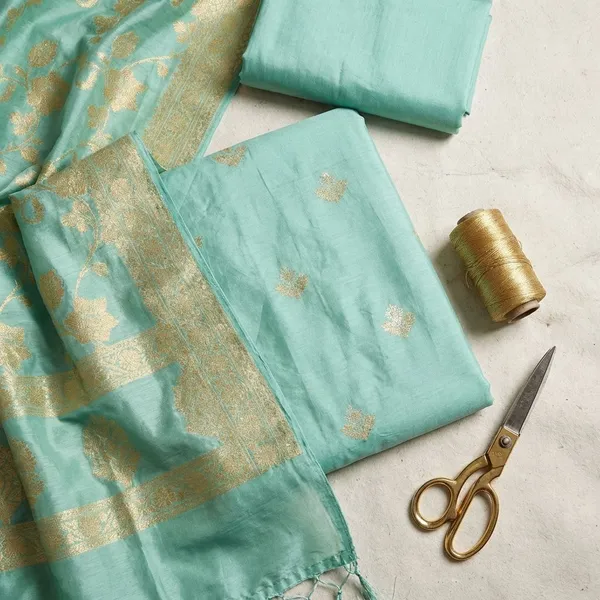 Green_Chinya_silk_Unstitch_Suit_For_Women