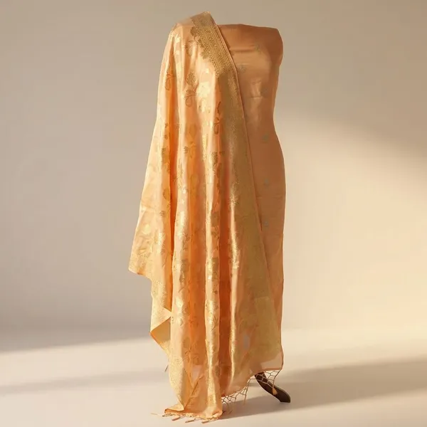 Peach_Chinya_silk_Unstitch_Suit_For_Women