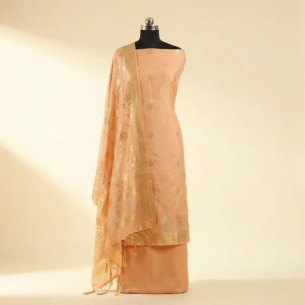 Peach_Chinya_silk_Unstitch_Suit_For_Women